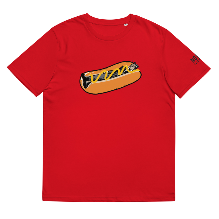 NOPE! Culture Red T-Shirt with front hotdog design