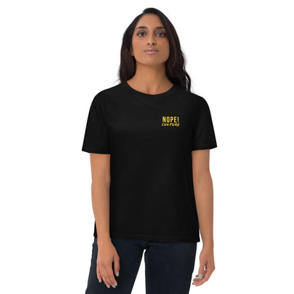 Woman wearing wearing classic black cotton NOPE! Culture tee