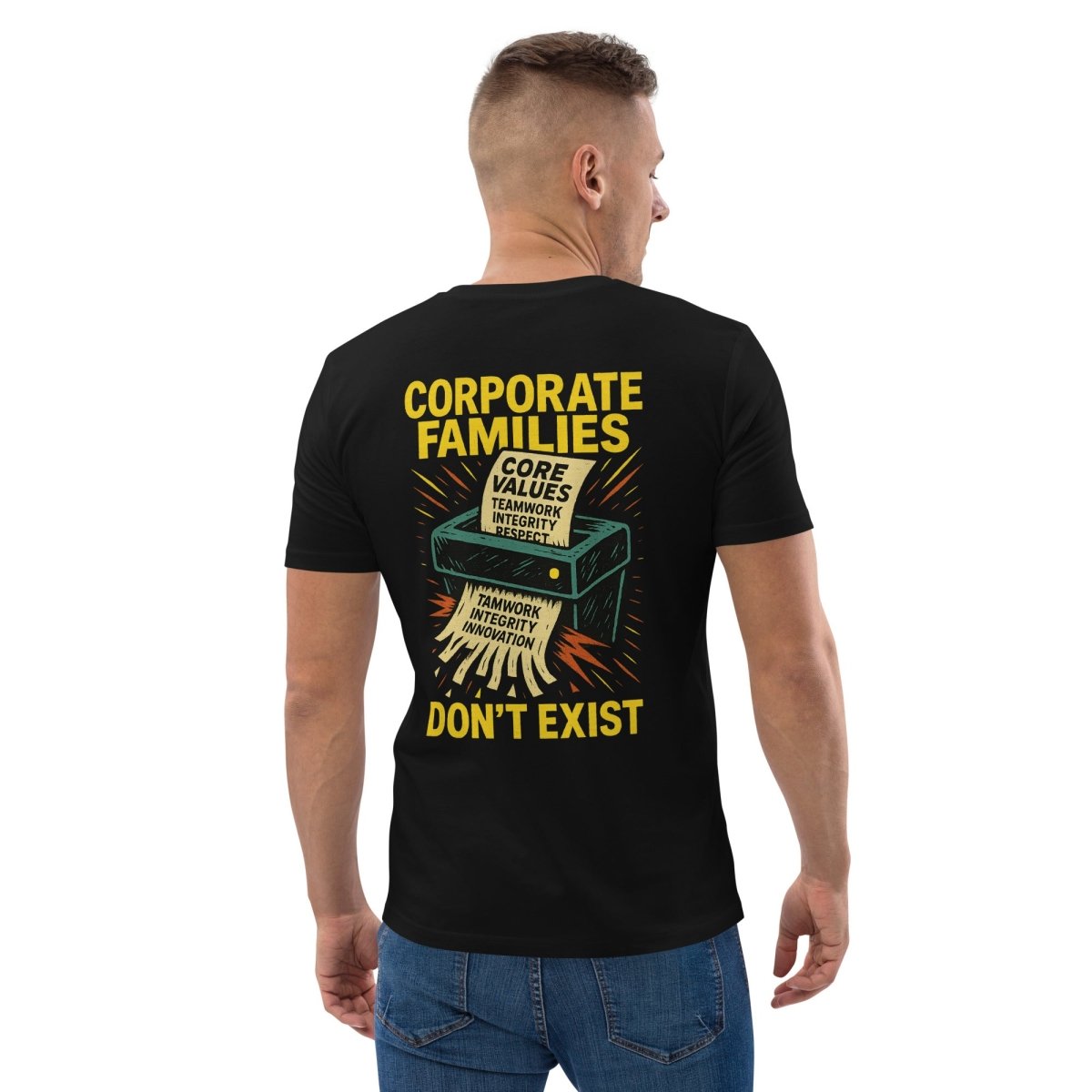 Man wearing NOPE! Culture corporate families tee back print