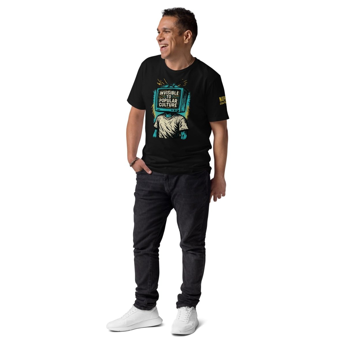 Male model in NOPE! Cultre invisible to popular graphic tee