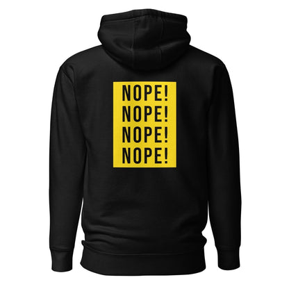 Rear view of NOPE! cotton hoodie