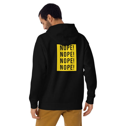 Rear view of man wearing NOPE! cotton hoodie