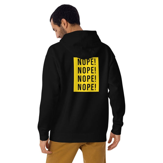 Rear view of man wearing NOPE! cotton hoodie