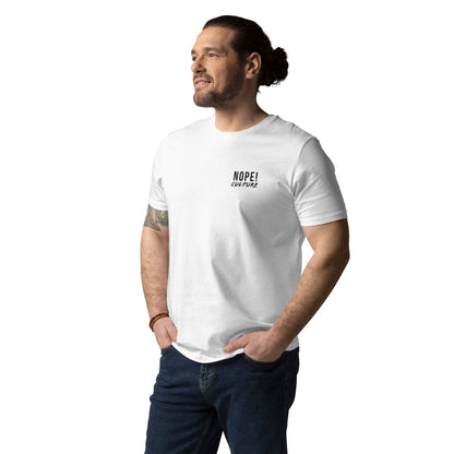 Male model wearinbg white NOPE! Culture cotton T Shirt