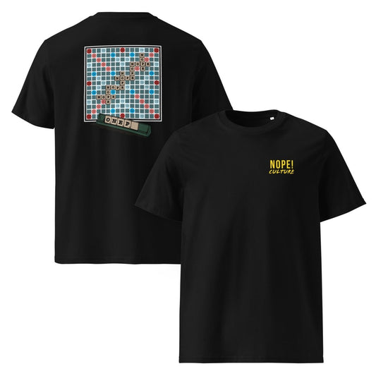 NOPE! Culture scrabble tee, back and front view