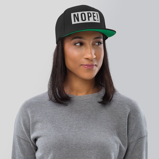 NOPE! Embroidered Snapback Hat - White Logo