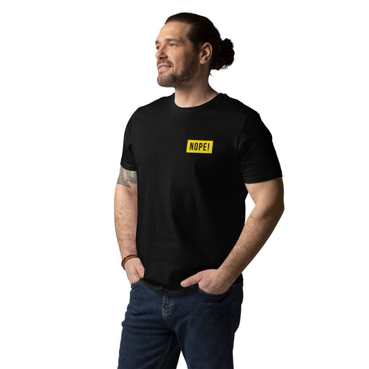 Model wearing black cotton NOPE! T Shirt