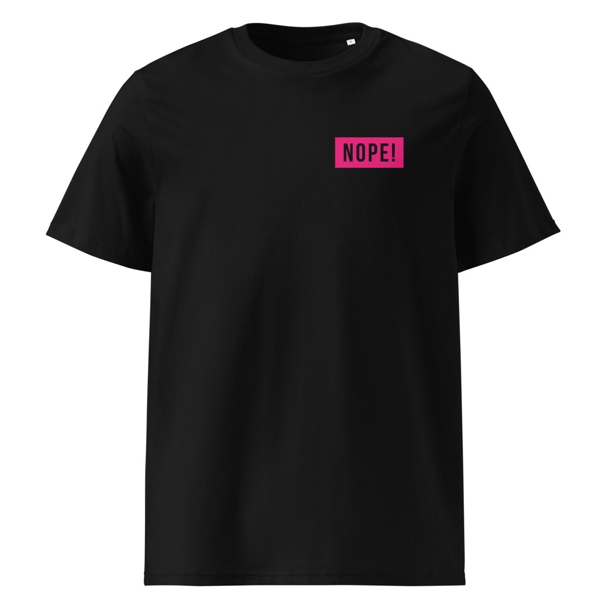 Black cotton T-shirt with pink NOPE! logo