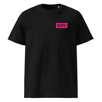 Black cotton T-shirt with pink NOPE! logo