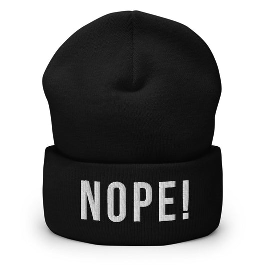 Black Beanie with white bold NOPE! logo