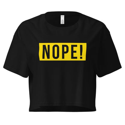 Black cotton ladies crop top with bold NOPE! front print